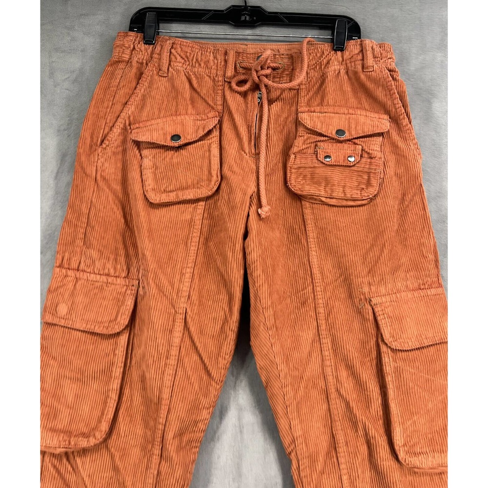 Free People Tahiti Cord Cargo Pants Pull On Drawstring Waist Size Small Orange - Picture 4 of 9